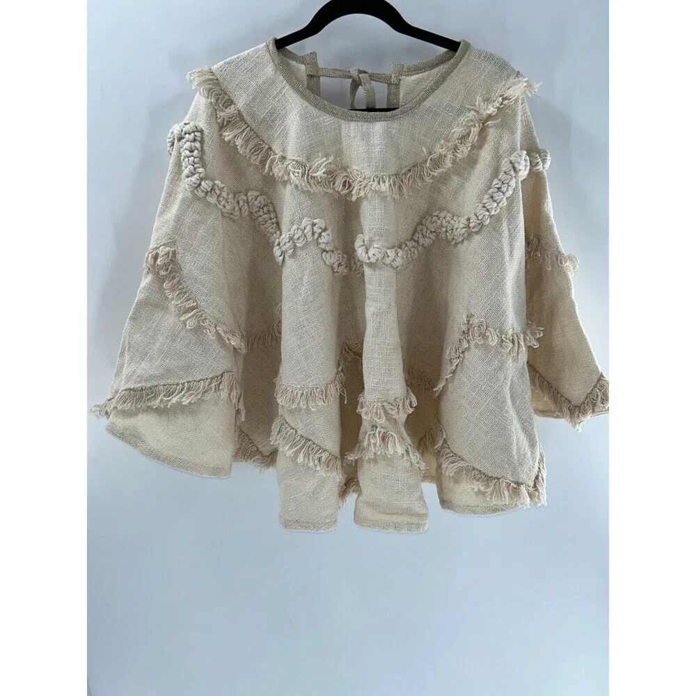 Women's Aspen Fringe Cotton Blend Poncho OS - Picture 1 of 8